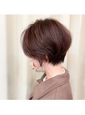 20代30代40代 ショートボブ 前髪なしショート ピンクベージュ