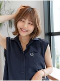 20代30代大人可愛いピンクベージュ丸顔マルチダボブ