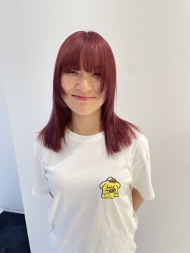 ハイブ 金沢(Hive) リタッチケアブリーチ艶髪モーブピンク顔まわりレイヤー