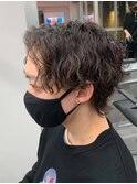 ダークアッシュニュアンスパーマ韓国マッシュベリーショート