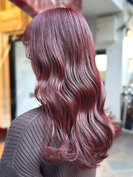 ラレイ ハラジュク(Lalei harajuku) 【白石】ブリーチなし赤髪チェリーレッド艶カラーロング原宿