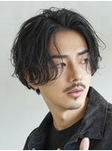 ニュアンスパーマ毛流れセンターパートウルフフェザーパーマ