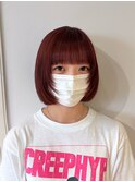 14965韓国タンバルモリボブぱっつん前髪カシスレッドボブ