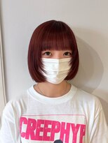 ベレーザ 渋谷(BELEZA)&nbsp;14965韓国タンバルモリボブぱっつん前髪カシスレッドボブ