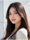 韓国風ロング × センターパート艶ストレート
