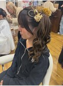 コテ巻き　ハイポニー　成人式　ヘアアレンジ