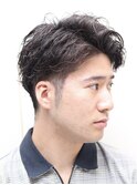 バーバー/七三/七三/ツーブロック/メンズ/スパイラルパーマ/黒髪
