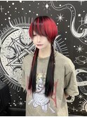 赤メンズウルフ／ポイントブレイズ／シールエクステ／地雷系
