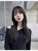 大人ガーリー似合わせカットミディアムレイヤーダークアッシュ