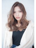 くびれヘア韓国風巻きアプリコットオレンジ夏ハイライトカラー