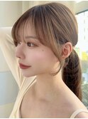 小顔レイヤーカット顔周りカットシースルーバンググレージュ