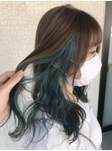 透明感ミルキーベージュ×インナーエメラルドグリーン