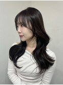 顔まわりレイヤー 艶カラー 暗髪 韓国風 髪質改善 福岡美容室