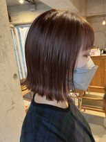 カーフ アオゾラヘアー 光の森2号店(calf AOZORA HAIR) 切りっぱなし外ハネボブ ピンクブラウン ミディアムボブ