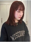 ピンクオレンジミディアムレイヤー ハッシュカット ボブレイヤー