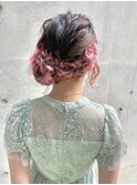 シールエクステ☆ピンク/結婚式のヘアセット/編み込みアレンジ