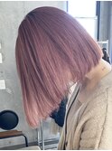 ダブルカラーピンクベージュベージュカラーケアブリーチミニボブ