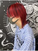 赤黒メッシュ／デザインカラー／メンズウルフ