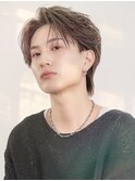 韓国ヘアニュアンスコンマバングセンターパートフェザーパーマ