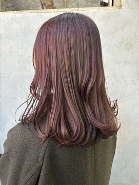 ノス 表参道(NOOS) グレーベージュ黒髪レイヤーロング アッシュブラック前髪パーマ