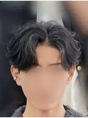 韓国マッシュフェザーパーマニュアンスパーマセンターパート黒髪