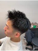 爽やか黒髪メンズカットビジネスショートアップバング刈り上げ