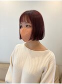 ぶつ切りボブ　ブラウンレッド　ミストバング