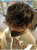 ニュアンスパーマダークアッシュベリーショート韓国マッシュ