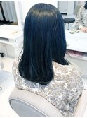ワンレングス × ダークネイビー