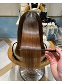 ココアベージュロングヘアボブウルフ
