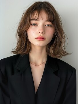 カノエ 福岡香椎店(canoe) ブラウンベージュ　ブリーチなし　外ハネミディ　20代30代　艶感