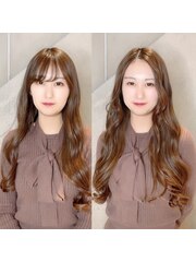 前髪エクステ20代30代大人女子　ココアブラウン　韓国人風透け感