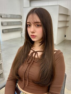 ヒュー 広島(HEW) 20代30代外国人風シースルーレイヤーカットダークグレージュ