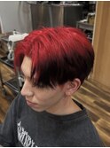 推し色レッドカラー、エンドカラー、推し活、メンズカット