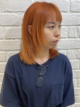 デイジー インデックスヘア 大島店(DAISY index hair) ウルフレイヤーボブ ブリーチ オレンジカラー ハイトーン