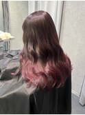 ピンクグラデーションカラー　ブリーチあり　春色