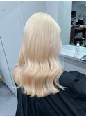 10966ホワイトブロンド韓国風巻きワンホンヘアホワイトアッシュ