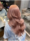 原宿ピンクベージュケアブリーチダブルカラーチョコブラウン