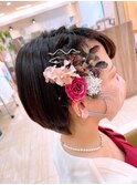 ショート　編み込み　ヘアセット　結婚式