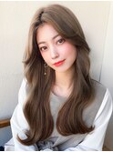 ★小顔ワンカールレイヤーカットデジタルパーマチェリーブラウン