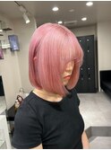 9976ピンクヘアー耳かけボブピンクグレープフルーツシャギーボブ