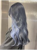 14543黒髪アッシュインナーカラーワンホンヘアブルーカラー