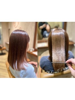 繰り返すカラーによるダメージをお客様に合わせたトリートメントで美しい艶髪に。髪の芯から潤う―