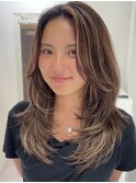 韓国ヘアーハッシュカットレイヤーカットハイライトカラー