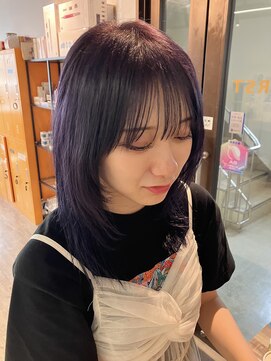 コワファーストナガサキシャンプーボーイ(COIFF1RST NAGASAKI SHAMPOO BOY) 長崎 韓国 顔まわりレイヤー ラベンダーカラー