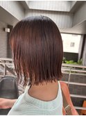 透明感◎外はね切りっぱなしボブ×オレンジブラウン秋30代