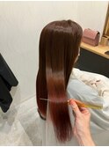 ロングストレートオレンジブラウン髪質改善艶カラー