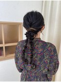 ツイン　ツインポニー　インナーカラーアレンジ　参列ヘア