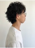 ナチュラルパーマ　無造作　マッシュウルフ　メンズカジュアル