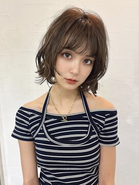 メゾンアクア 表参道(Maison ACQUA) ミディアムパーマデジタルパーマボブパーマチェリーブラウン前髪